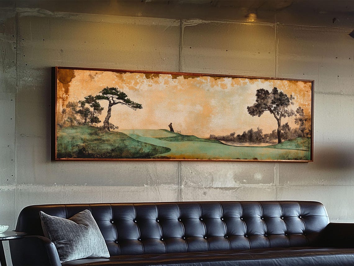 Japanese Inspired Golf Scene Framed Print Rustic Decor Golf Art Panoramic Art Horizontal Wall Art Gift Idea For Him - Image 2