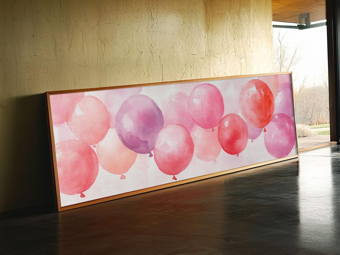 Pink Watercolor Balloons Whimsical Party Kids Room Nursery Wall Art - Image 6