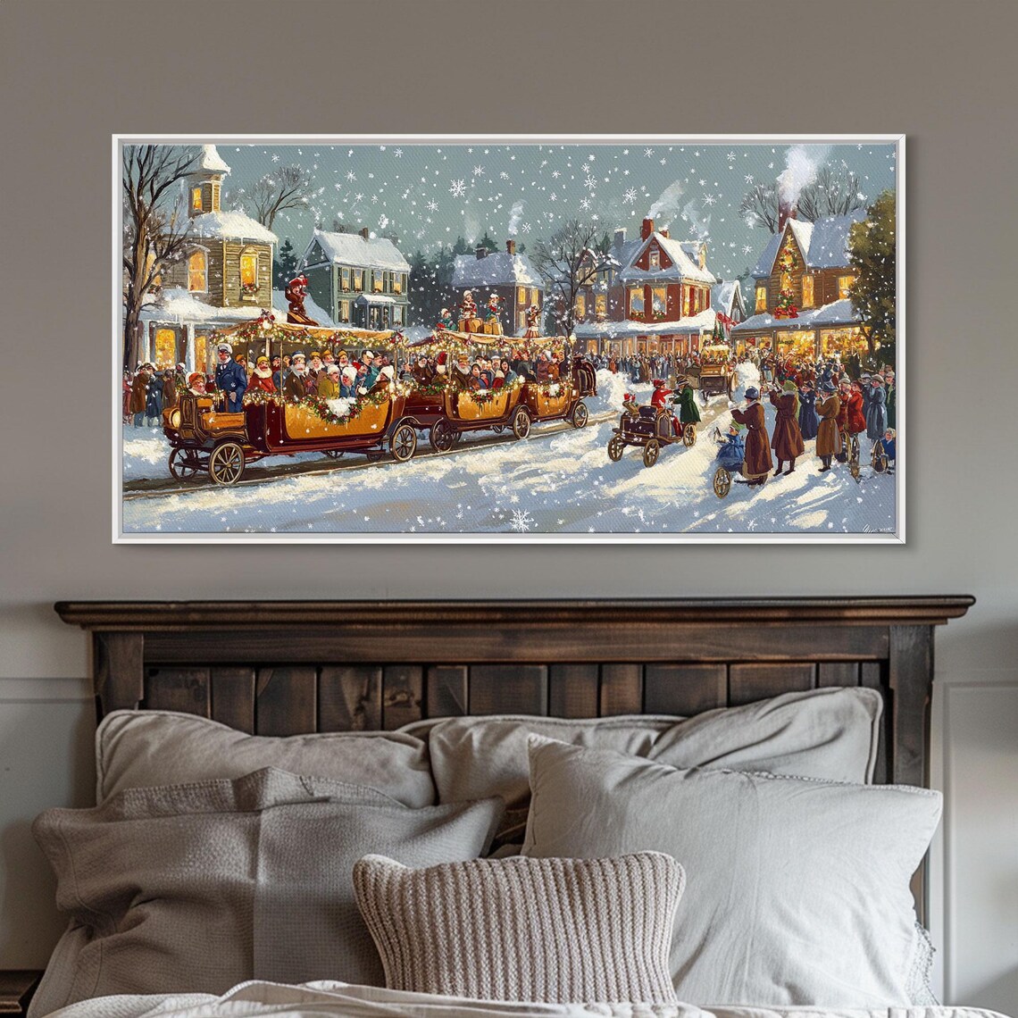 Vintage Christmas Parade Decorated Cars Snowy Street Festival Poster - Image 2