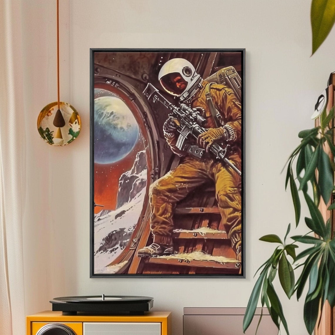 Retro Astronaut Armed Moon Landing Rifle Earth Sci Fi Pulp Poster - Image 2