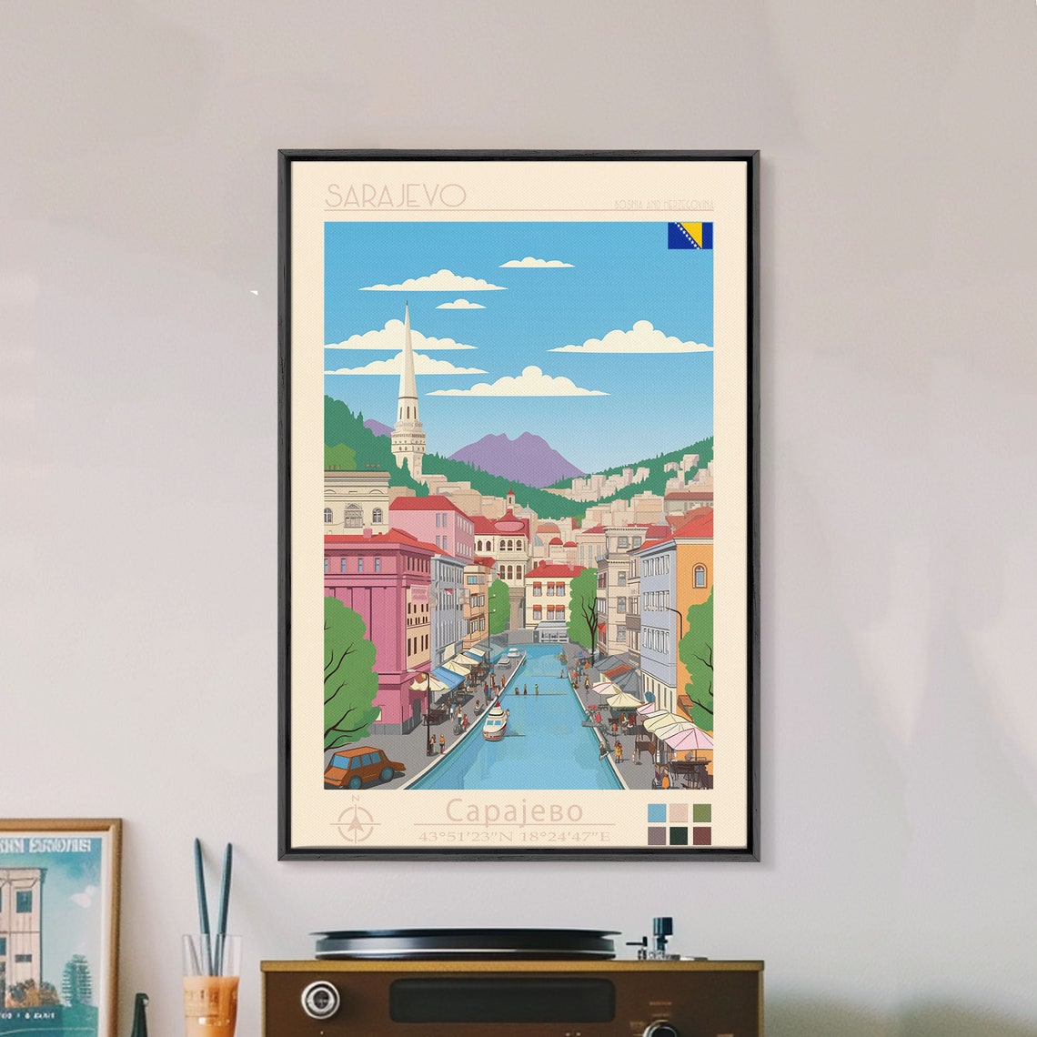Sarajevo Bosnia Riverfront Old Town Market Street View Travel Poster - Image 5