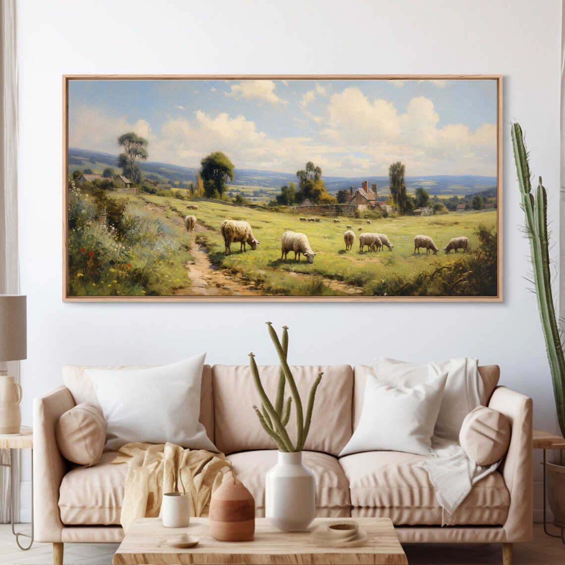 Sheep Countryside Farmhouse Landscape Art Print - Image 3