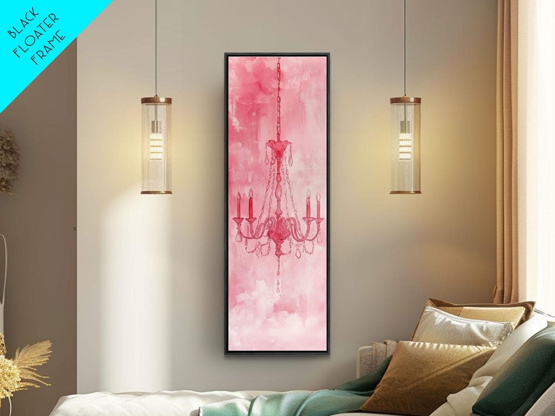 Red Chandelier Silhouette Pink Wash Dramatic Romantic Art Poster - Image 3