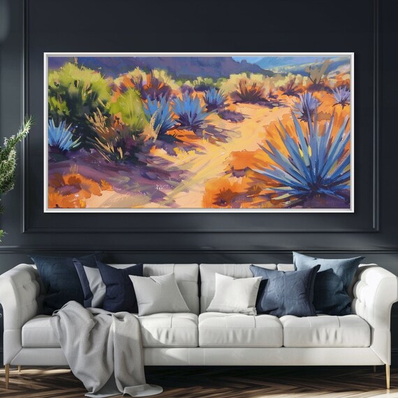 Desert Pathway With Vibrant Foliage Perfect For Living Room Art Framed Print Bohemian Decor Nature Inspired Wall Art