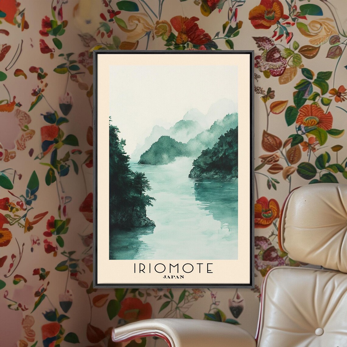 Iriomote Japan Misty Forest Inlet Teal Watercolor Landscape Travel Poster - Image 2