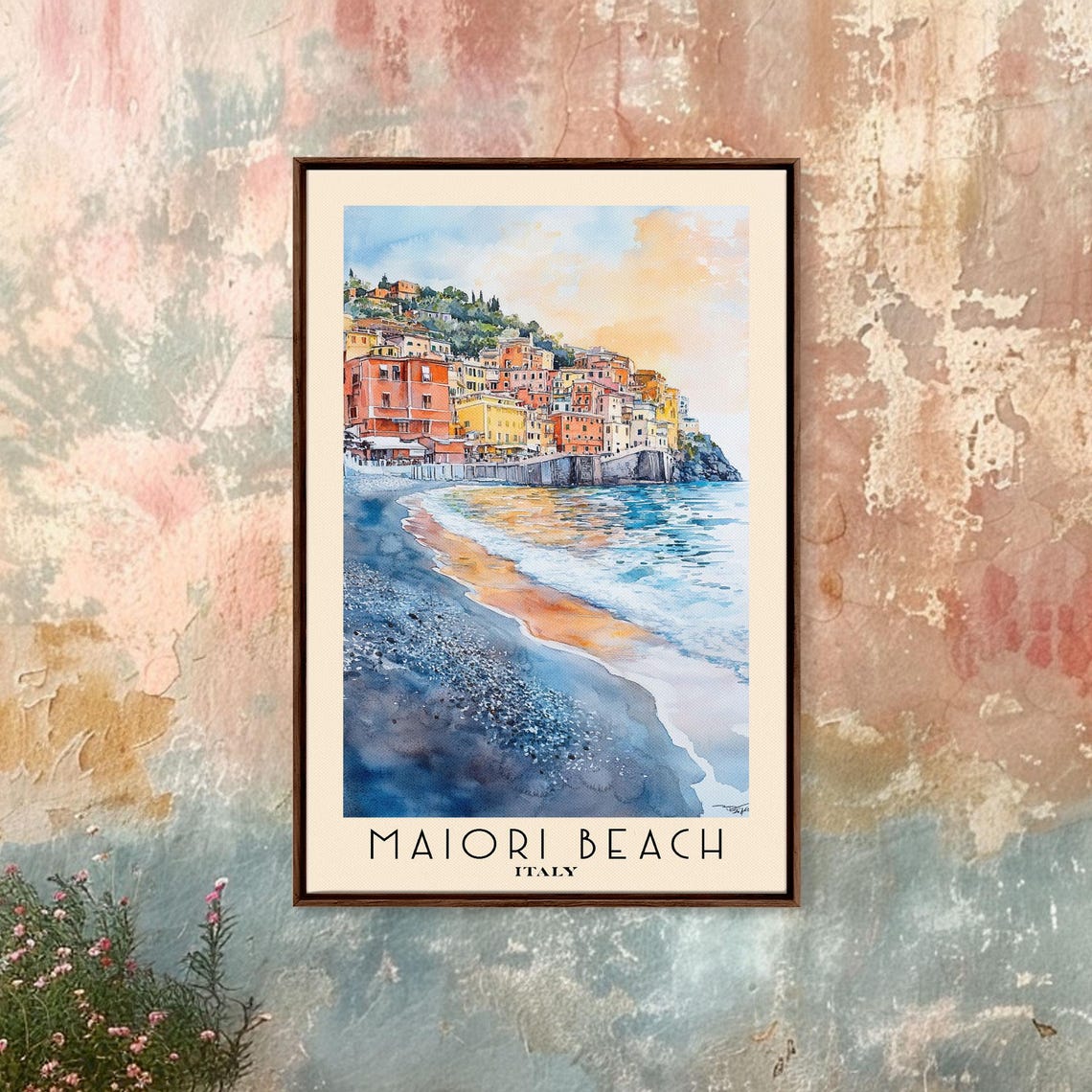 Maiori Beach Italy Colorful Cliffside Town Pebble Beach Sunset Poster - Image 4