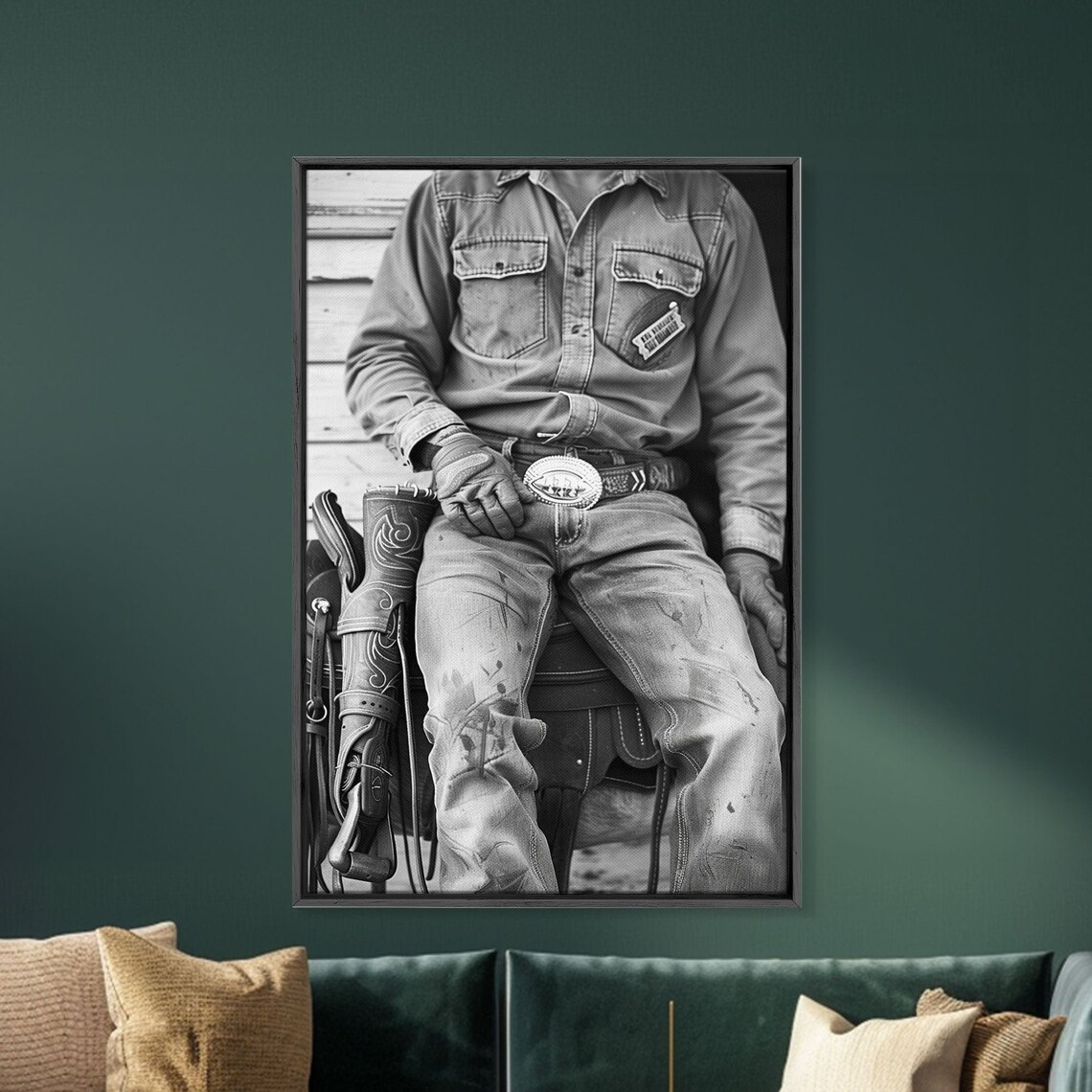 Cowboys Belt And Saddle, Black And White Photo Print