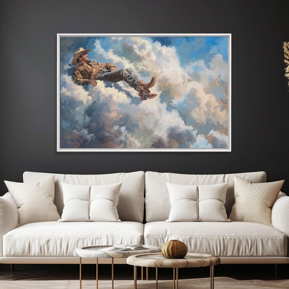 The Heavenly Cowboy Framed Print Or Metal Art Wild West Decor Cottagecore Southwestern Art Home Decor Western Wall Decor