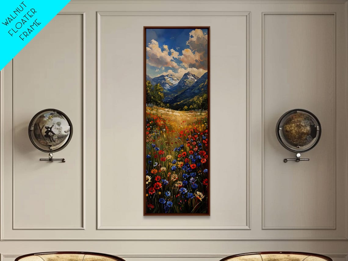 Alpine Wildflower Meadow Mountain Landscape Oil Painting Print - Image 3