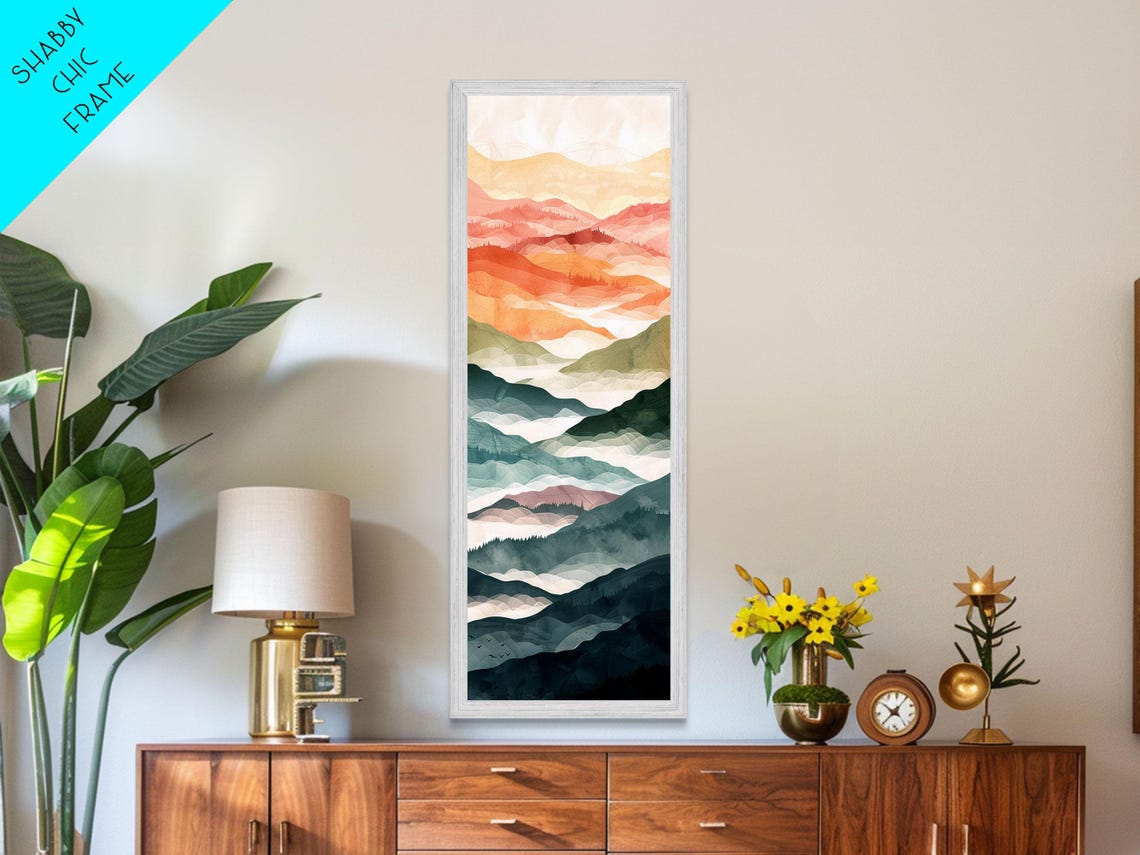 Layered Mountain Ridges In Soft Pastel Watercolor Hues Art Print - Image 6