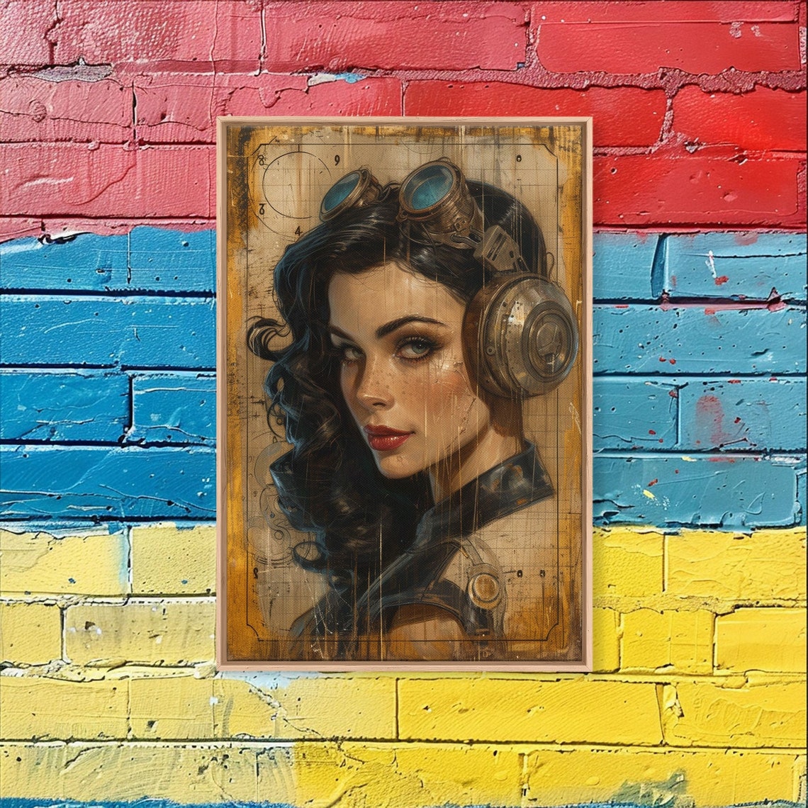 Steampunk Pin Up Pilot Poster Woman with Goggles Vintage Aviator Art - Image 4
