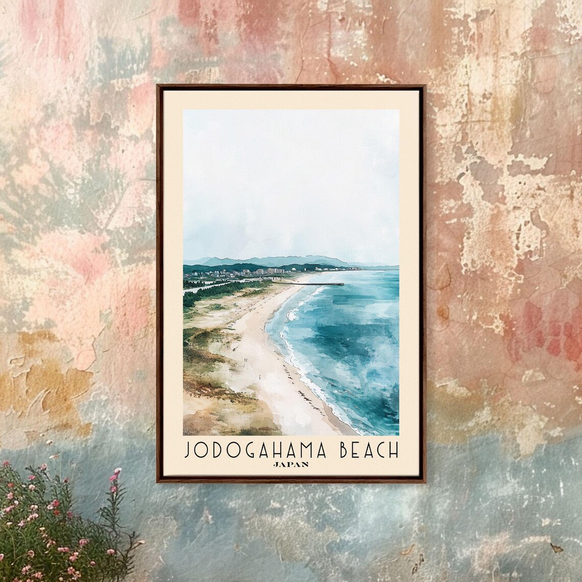 Jodogahama Beach Japan Misty Coastal Sandy Shoreline Watercolor Art Poster - Image 4