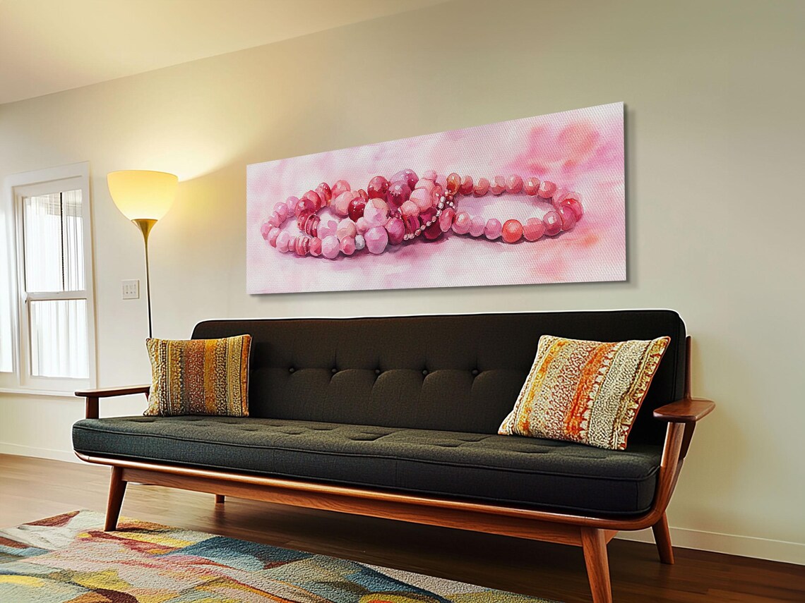 Pink Beaded Bracelets Jewelry Watercolor Boho Gemstone Feminine Cottagecore Poster - Image 3