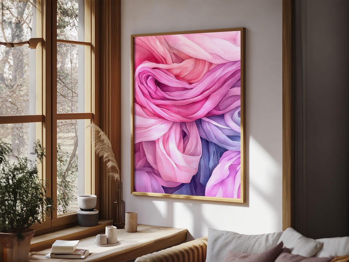 Rosy Pink Silk Fabric Swirls Abstract Watercolor Boho Wall Art Poster - Image 5