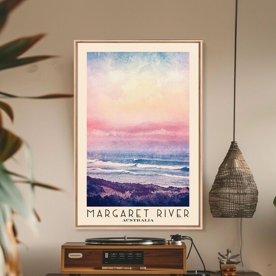 Margaret River Australia Pink Sunset Waves Ocean Horizon Poster