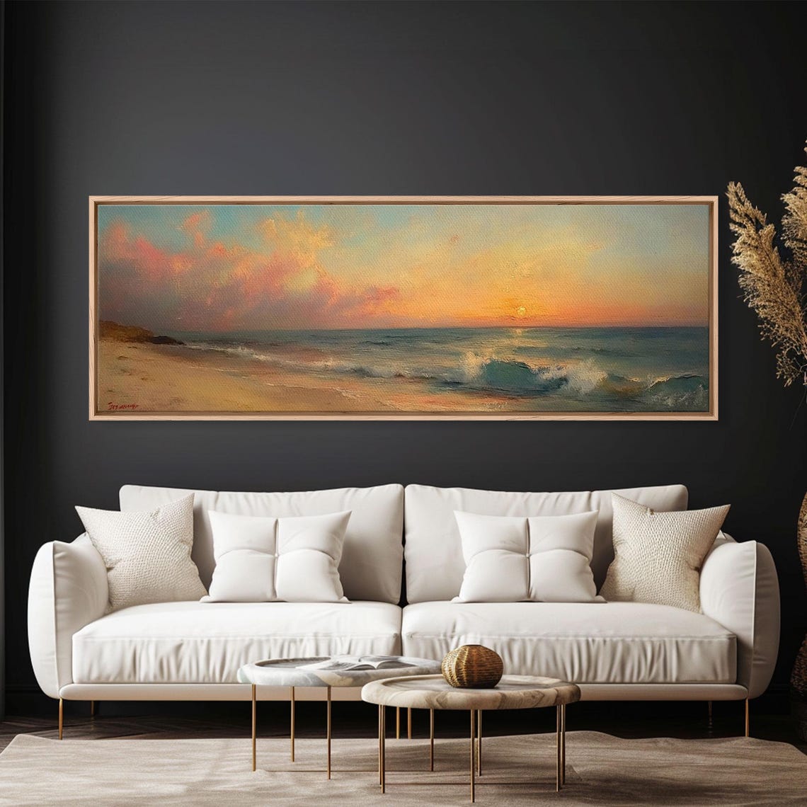 Beach Sunset Pink Clouds Rolling Waves Shore Panoramic Travel Poster - Image 5