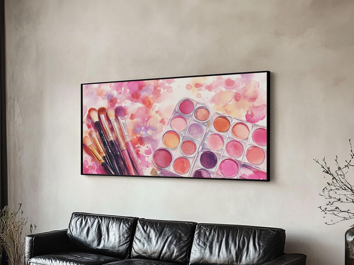 Pink Makeup Brushes And Eyeshadow Palettes Watercolor Beauty Poster - Image 4