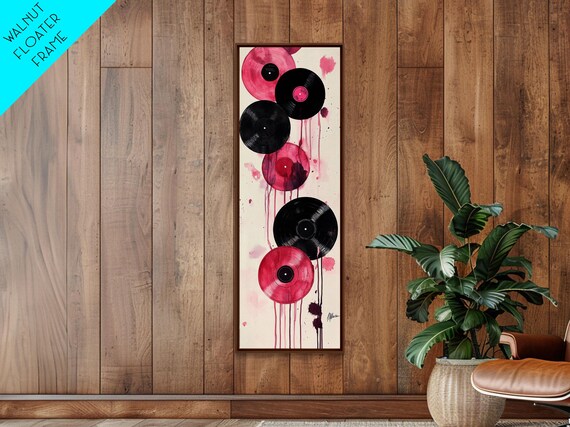 Black Pink Vinyl Records Paint Drip Retro Music Vertical Art Poster