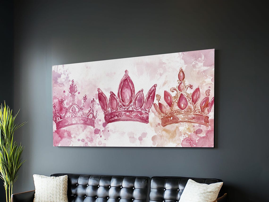 Royal Crowns Print Elegant Pink Wall Art Whimsical Cottagecore Decor Framed Print Gift Idea Bedroom Art - Image 2