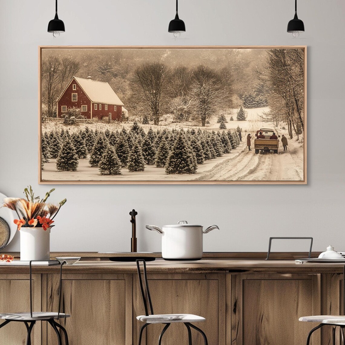 Snowy Farmhouse Christmas Tree, Rustic Holiday Art Print - Image 5