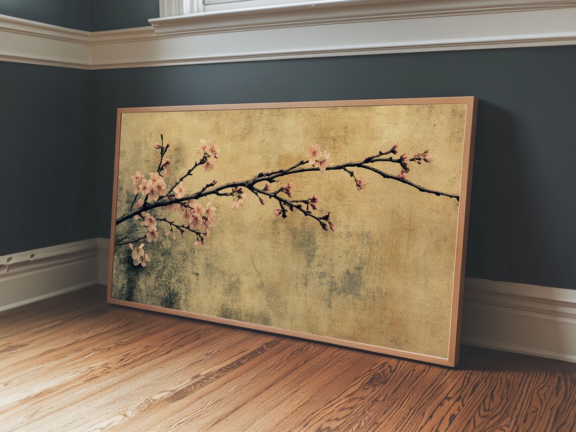 Vintage Cherry Blossom Art Print, Rustic Botanical Decor