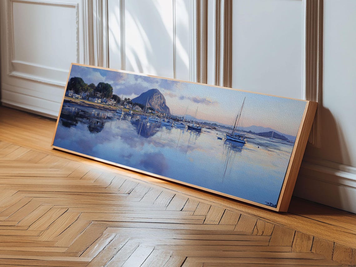 Morro Bay California Harbor Sunset Panoramic Coastal Painting Poster - Image 6