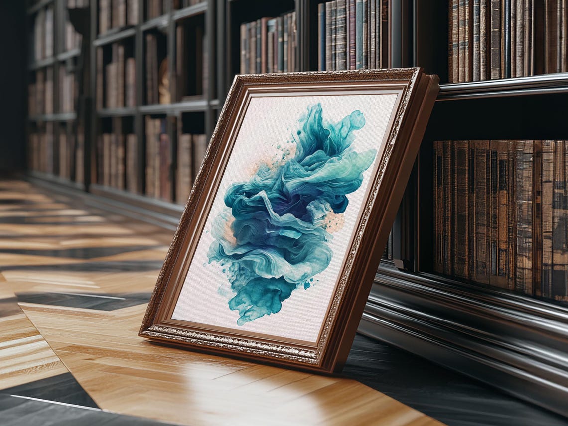 Abstract Teal Ocean Waves Print Coastal Wall Art Nautical Decor Living Room Accent Unique Gift Idea Zen Artwork - Image 6