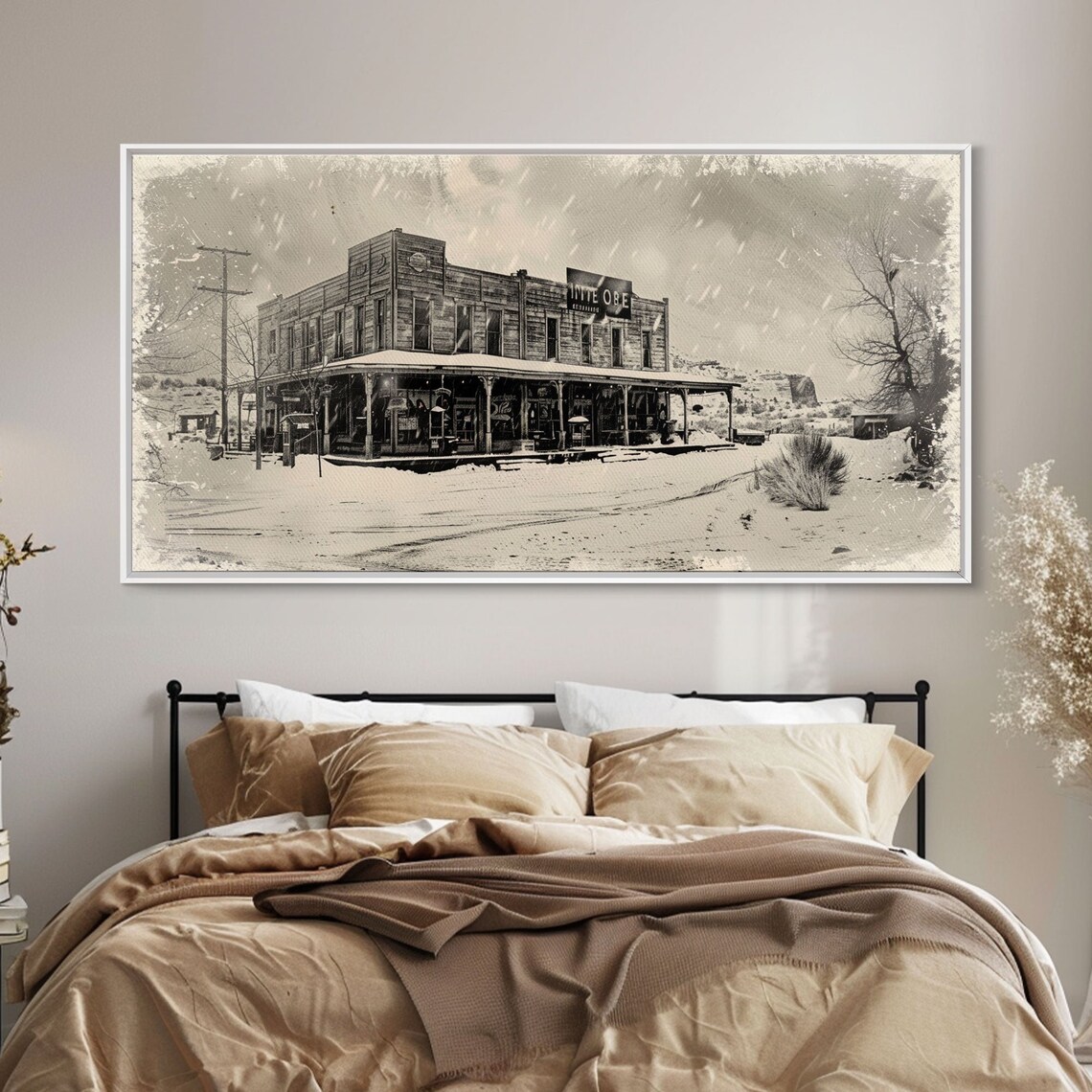 Snowy Old Western Town Street Historic Storefront Sepia Winter Print - Image 2