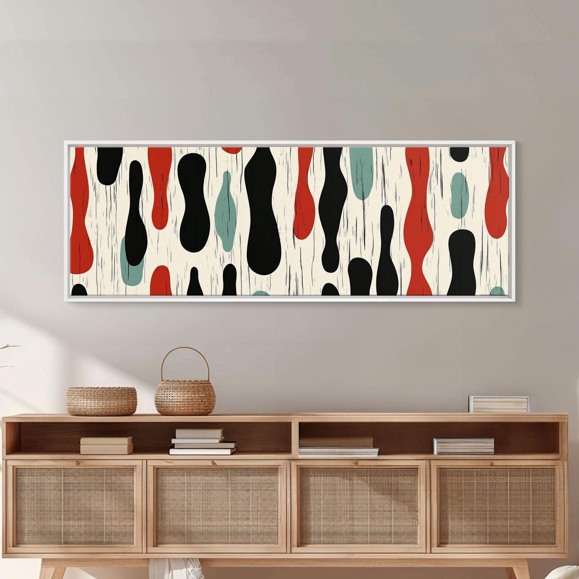 Midcentury Rain Drops Abstract Pattern Red Black Teal Art Print - Image 3