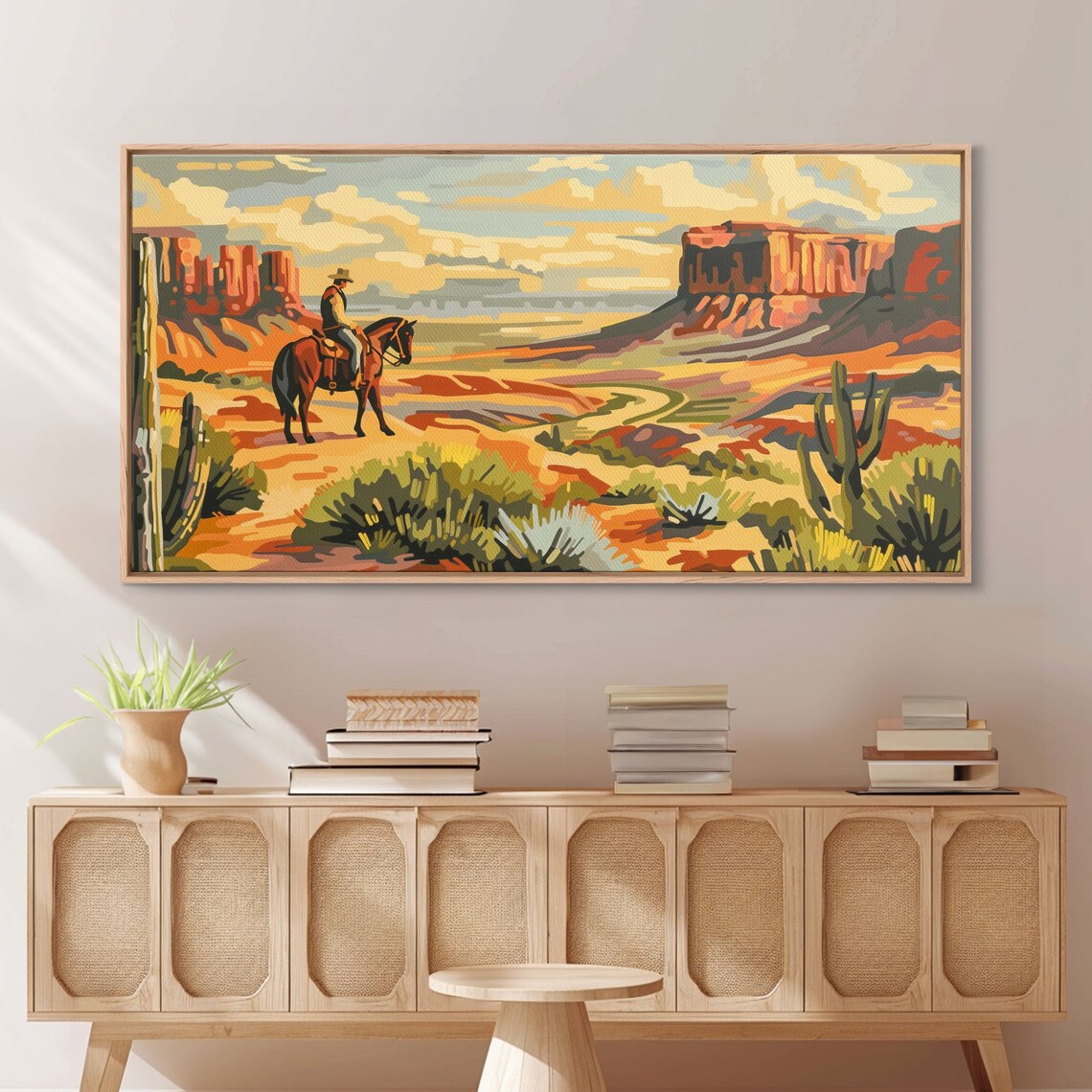 Cowboy Overlooking Desert Canyon, Western Art Print