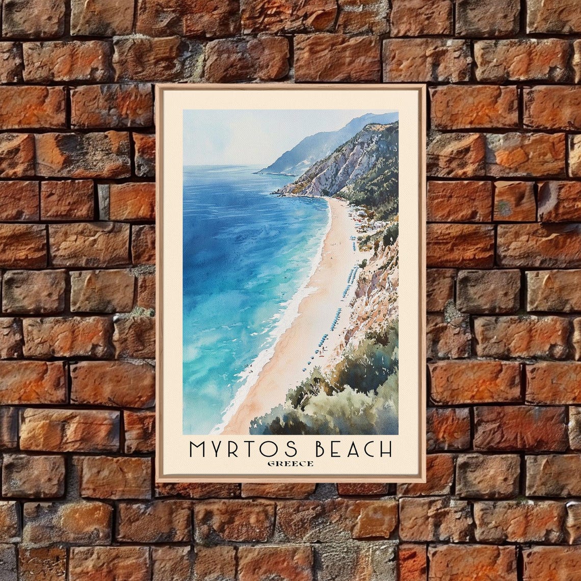 Myrtos Beach Greece Cliffside Aerial Turquoise Bay Watercolor Poster - Image 4