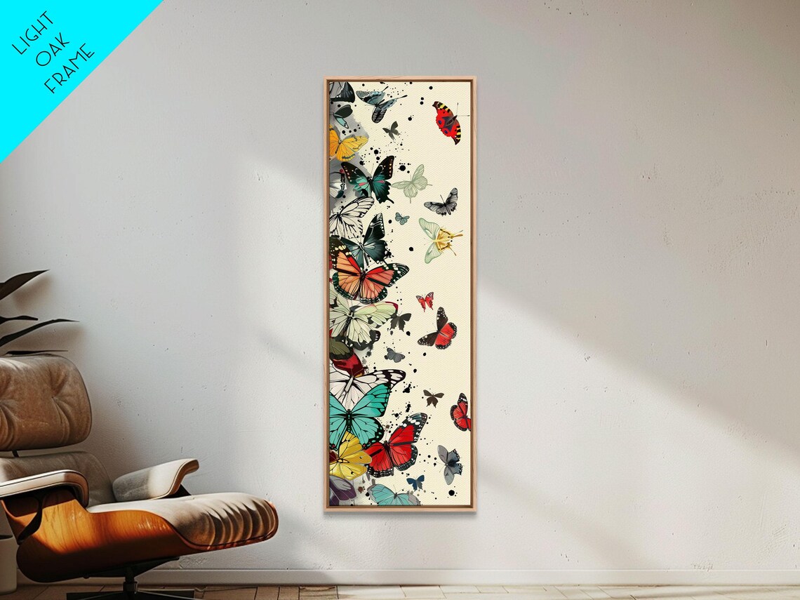 Colorful Butterflies Cream Background Tall Japanese Style Art Poster - Image 5