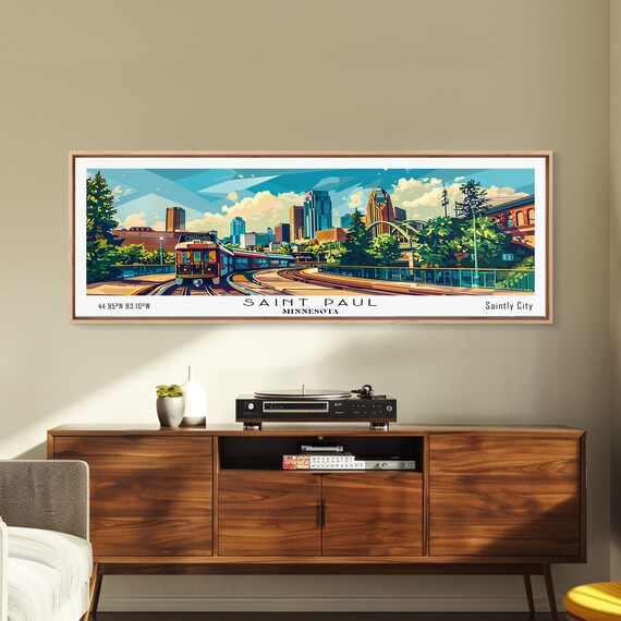 Saint Paul Minnesota Downtown Light Rail Train Cityscape Travel Poster