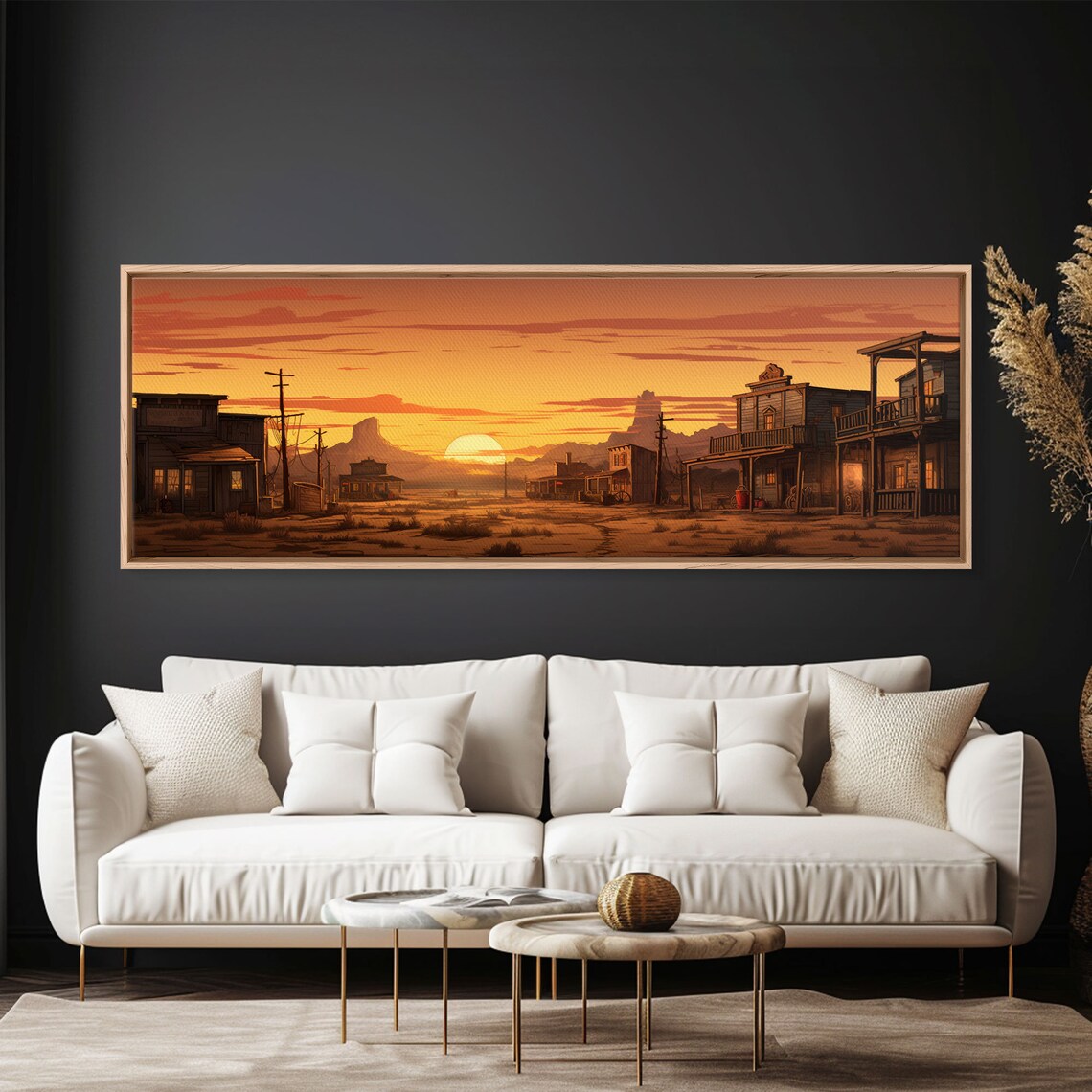 Abandoned Wild West Ghost Town Sunset Wooden Buildings Painting Poster - Image 4