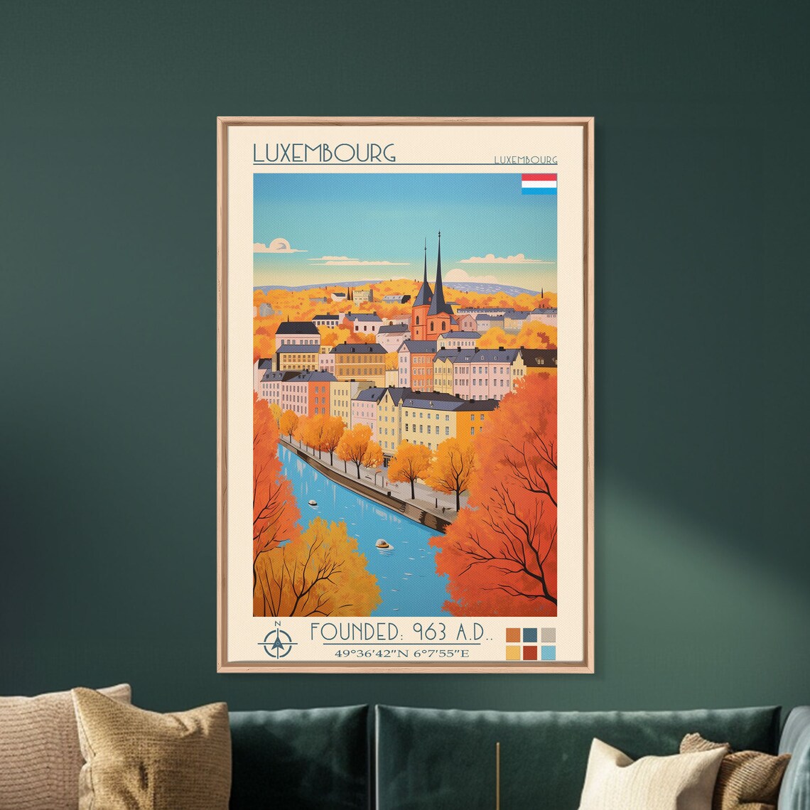 Luxembourg City Autumn River Old Town Golden Trees Travel Poster - Image 4