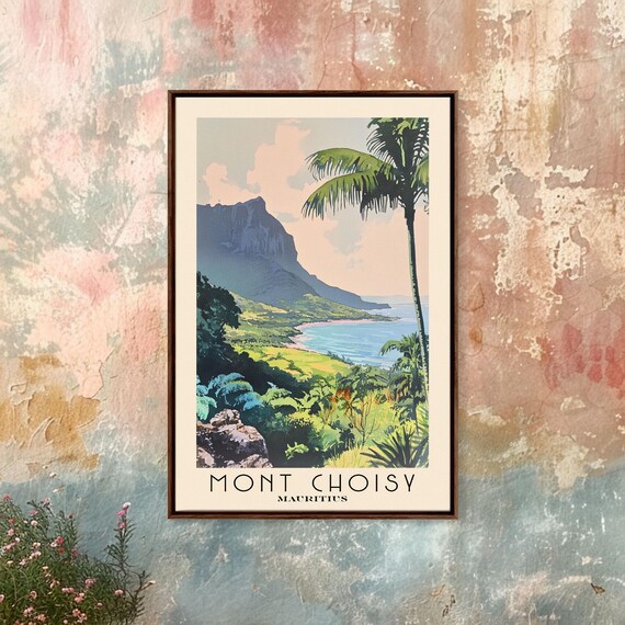 Mont Choisy Mauritius Green Coastline Palm Mountain Watercolor Poster