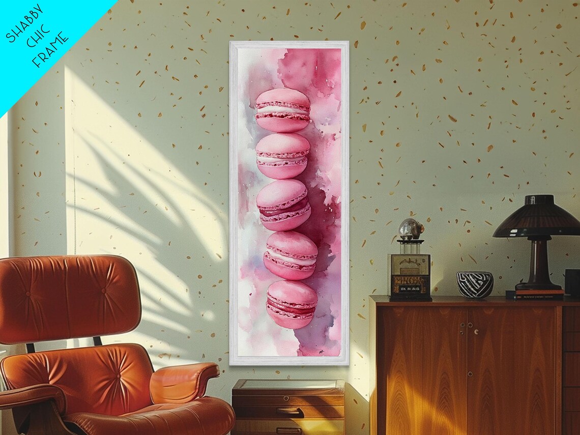 Stacked Pink French Macarons Watercolor Sweet Kitchen Wall Art - Image 6