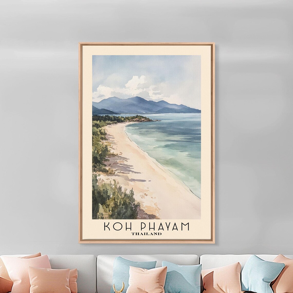 Koh Phayam Thailand Long Quiet Beach Mountain Horizon Watercolor Poster - Image 3