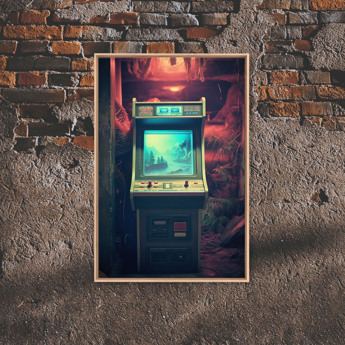 Retro Arcade Cabinet In Neon Red Dark Room Vintage Gaming Photo Poster - Image 5