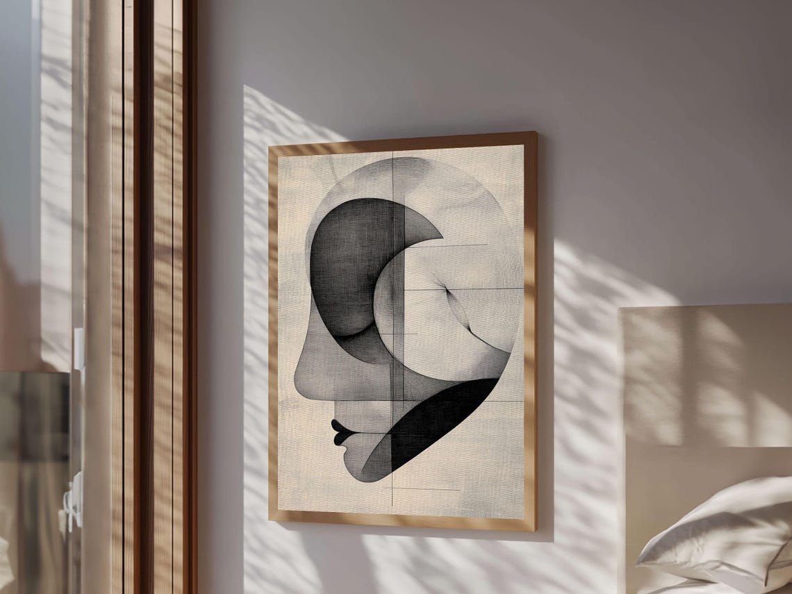 Geometric Abstract Face Profile Monochrome Modern Minimalist Art Print - Image 3