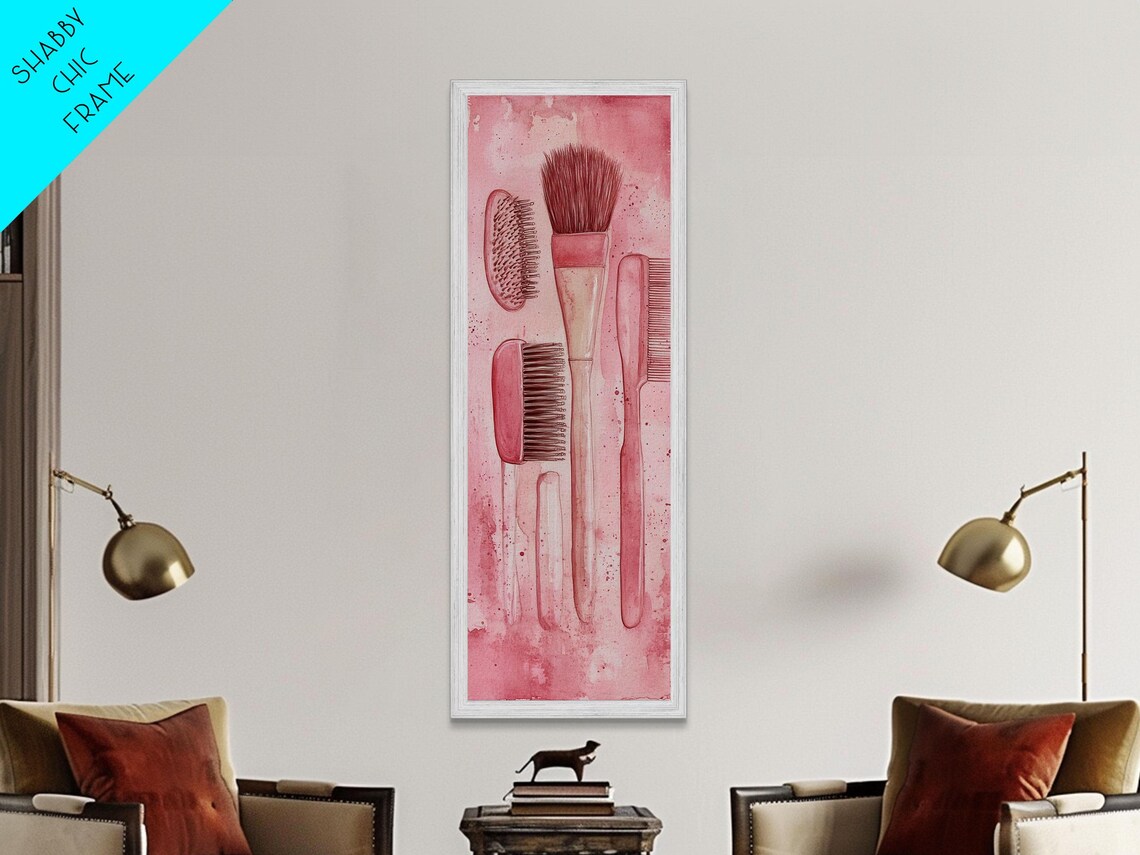 Pink Hairbrushes And Combs Watercolor Vanity Beauty Salon Wall Art - Image 2