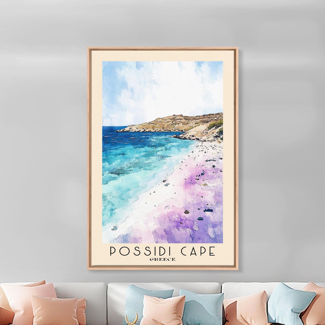 Possidi Cape Greece Violet Shore Turquoise Sea Watercolor Travel Poster - Image 3