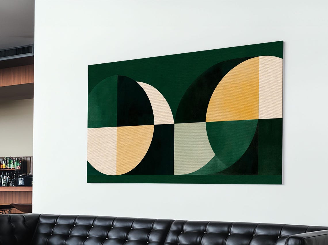 Extra Large Horizontal Emerald Green Geometric Mid Century Modern Wall Art Framed Print Oversized Art Nuevart