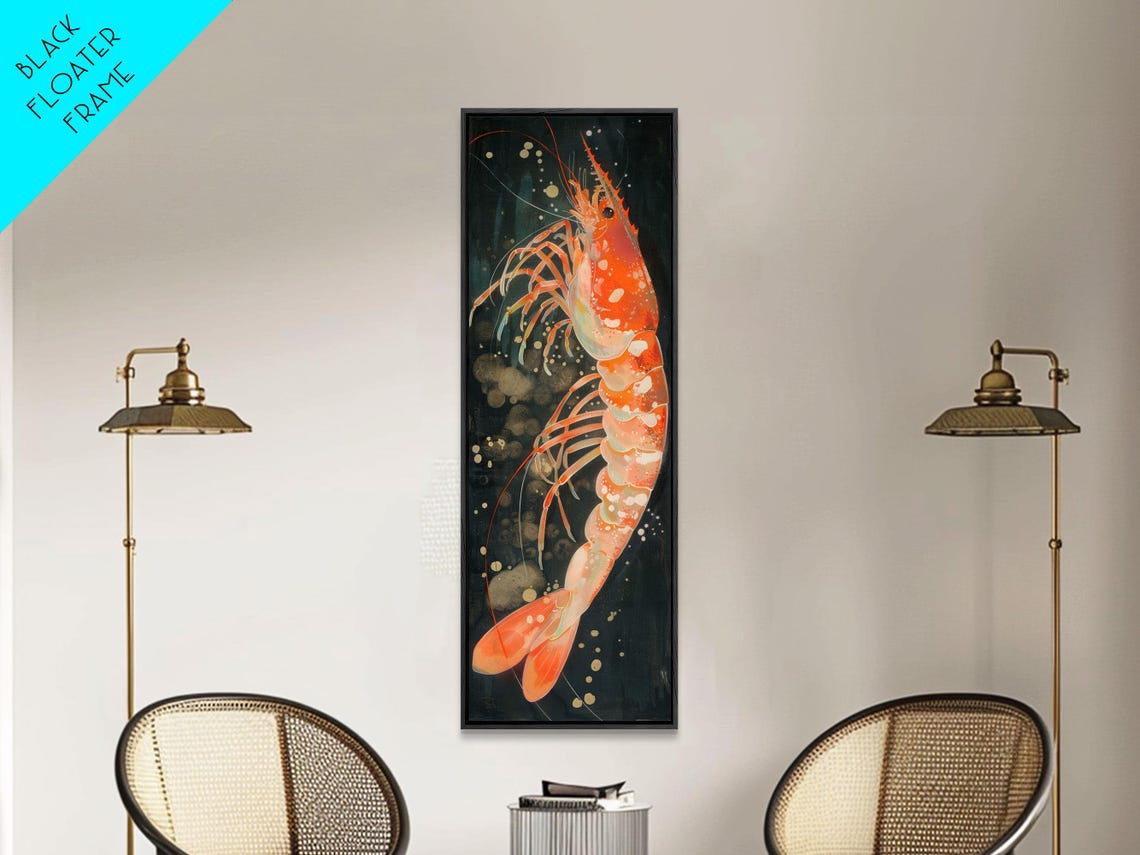 Red Shrimp Underwater Black Background Japanese Style Art Poster - Image 2