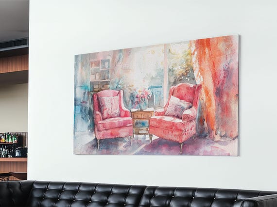 Cozy Armchair Print Farmhouse Living Room Wall Art Rustic Decor Framed Print Gift Idea Above Couch Pink Art