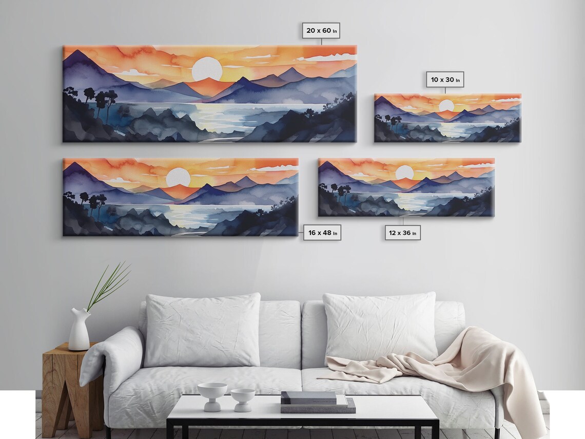 Mid-Century Mountain Sunset Watercolor Art Print - Image 2