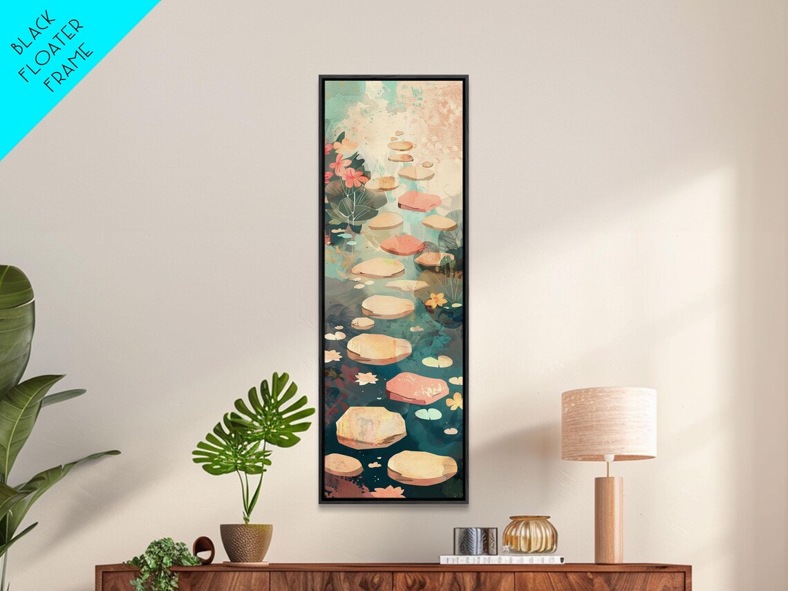 Stepping Stones Pond Red Leaves Water Lilies Japanese Art Poster - Image 5