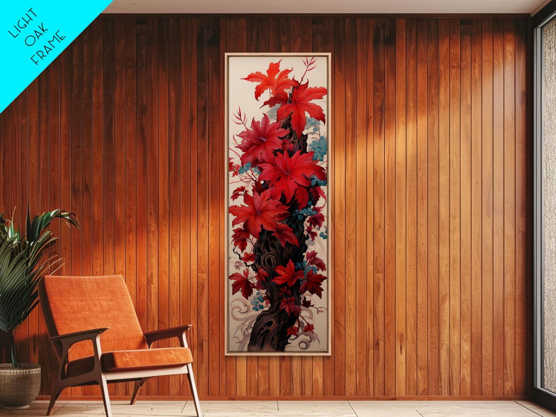 Gnarled Trunk With Vibrant Red Maple Leaves Japanese Art Print - Image 4