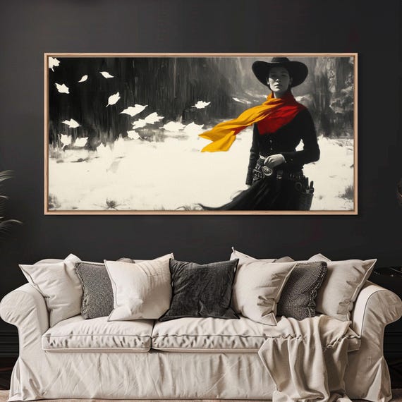 Bold Framed Print Of A Cowgirl Riding Through Snow Western Horse Art Dynamic Winter Wall Decor And Christmas Holiday Gift Idea