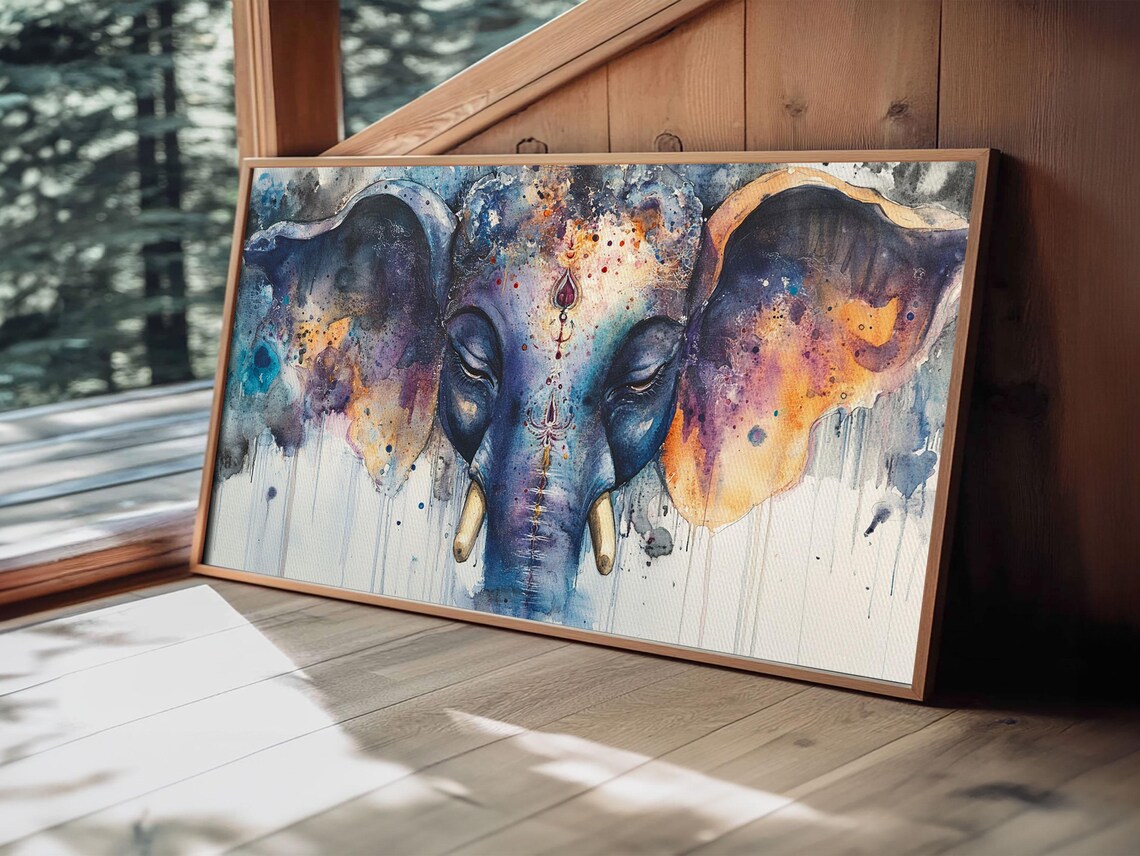 Colorful Watercolor Elephant Head Spiritual Ganesha Style Art Print - Image 2